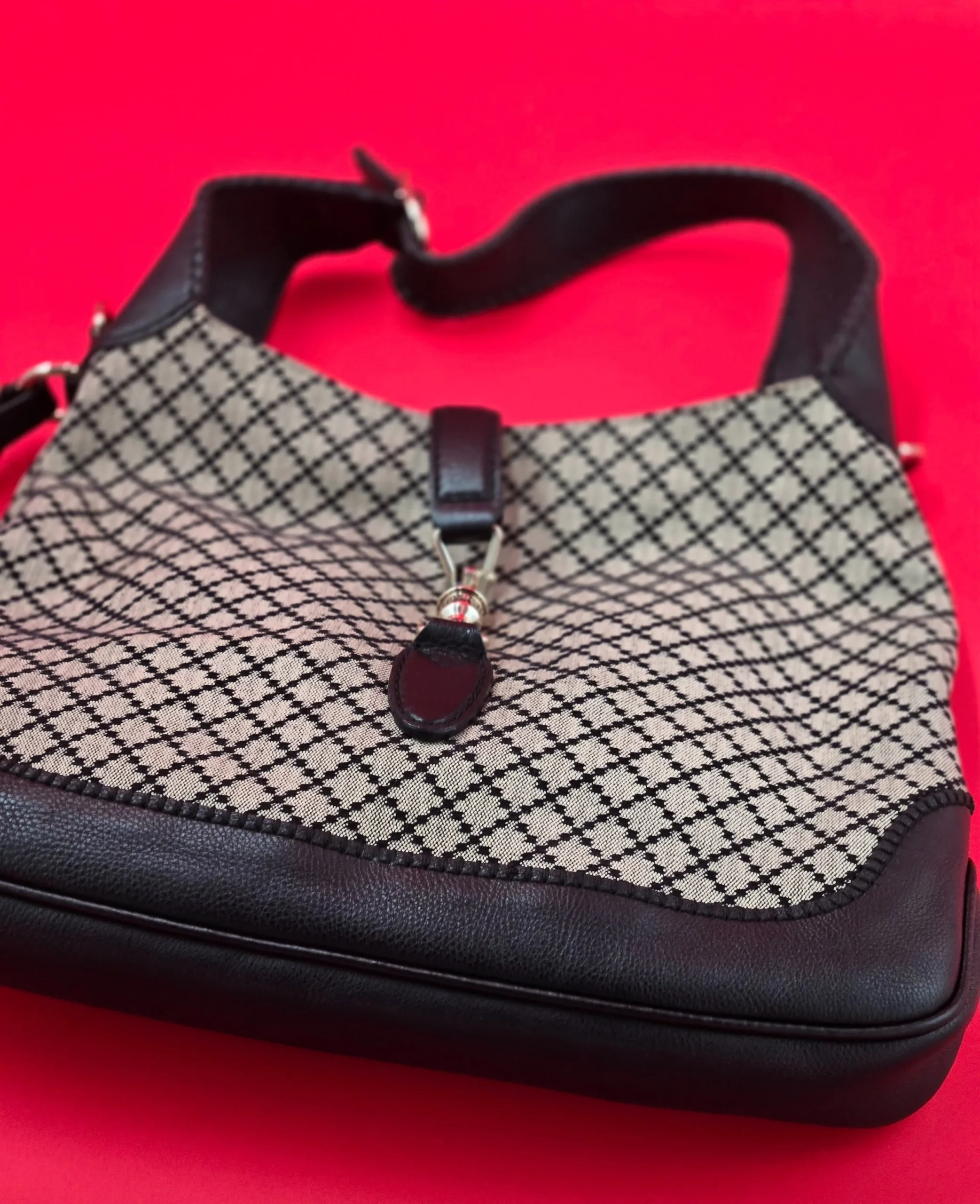 GUCCI SHOULDER BAG HANDBAG JACKIE DIAMANTE CANVAS BAMBOO TASSEL. PRE-LOVED. - Image 2