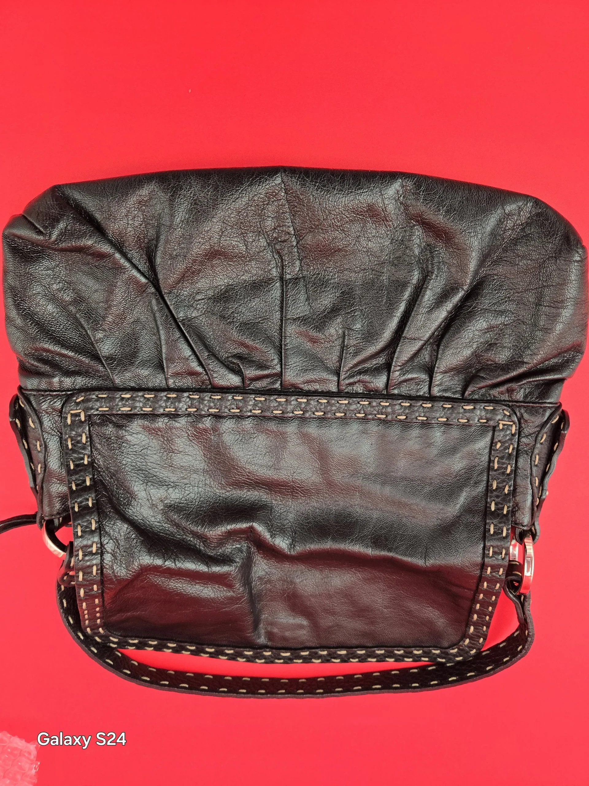 FENDI WOMEN'S GATHERED SELLERIA SHOULDER BAG HANDBAG LEATHER BLACK pre-Loved. - Image 7
