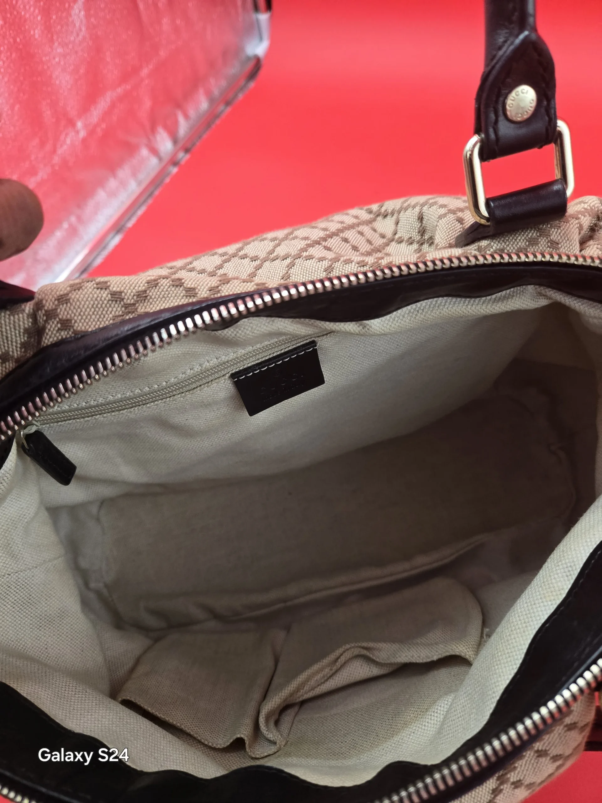 GUCCI GG INTERLOCKING DIAMANTE SHOULDER / HANDBAG CANVAS ANS LEATHER BEIGE pre-Loved - Image 3