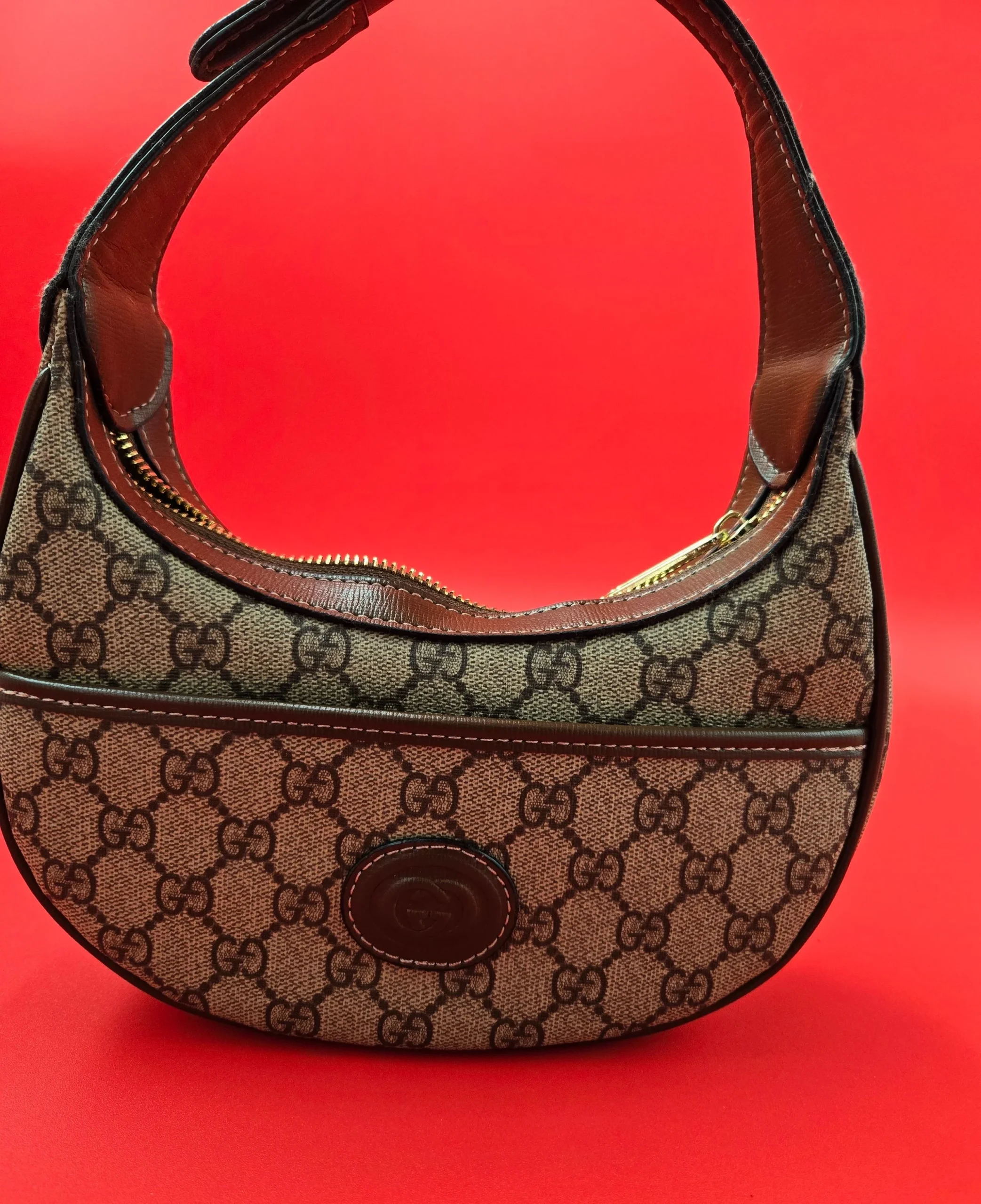 GUCCI SHOULDER SHERRY LINE CANVAS LEATHER MOON INNER pre-Loved - Image 3