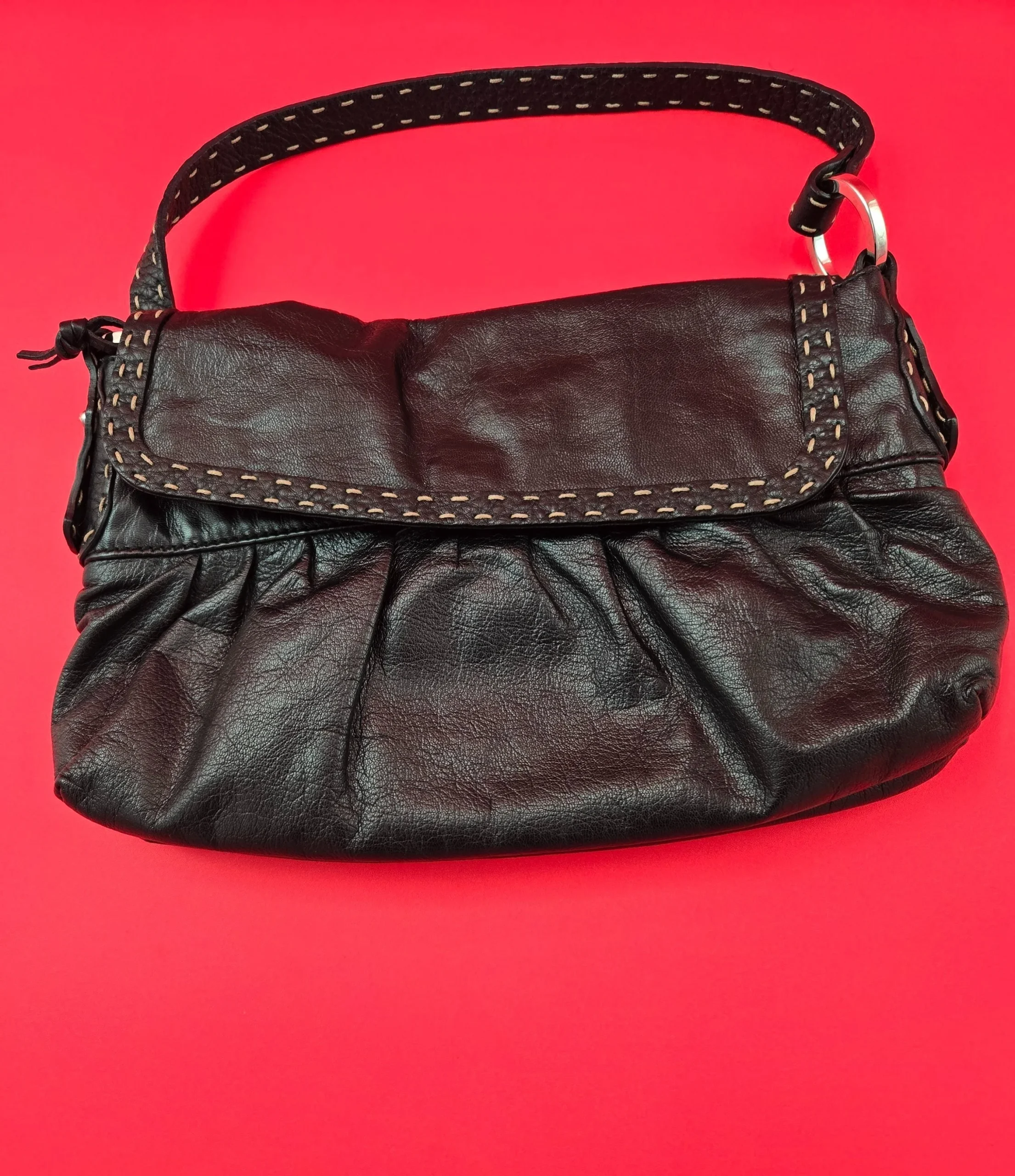 FENDI WOMEN'S GATHERED SELLERIA SHOULDER BAG HANDBAG LEATHER BLACK pre-Loved. - Image 5