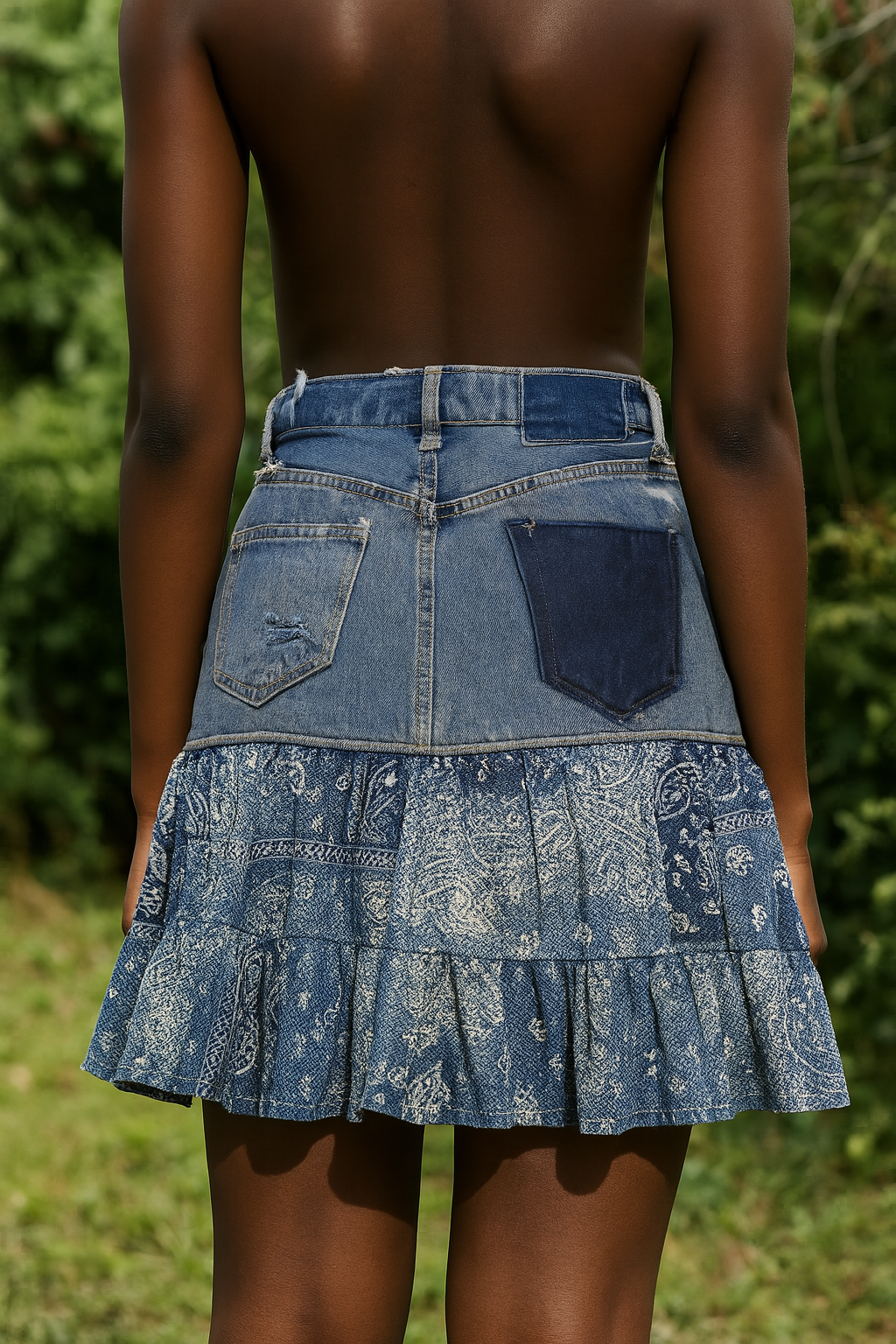 ONE OF A KIND DENIM PATCHWORK SKIRT design by Maxine's Fashion Closet Size 26 - Image 2
