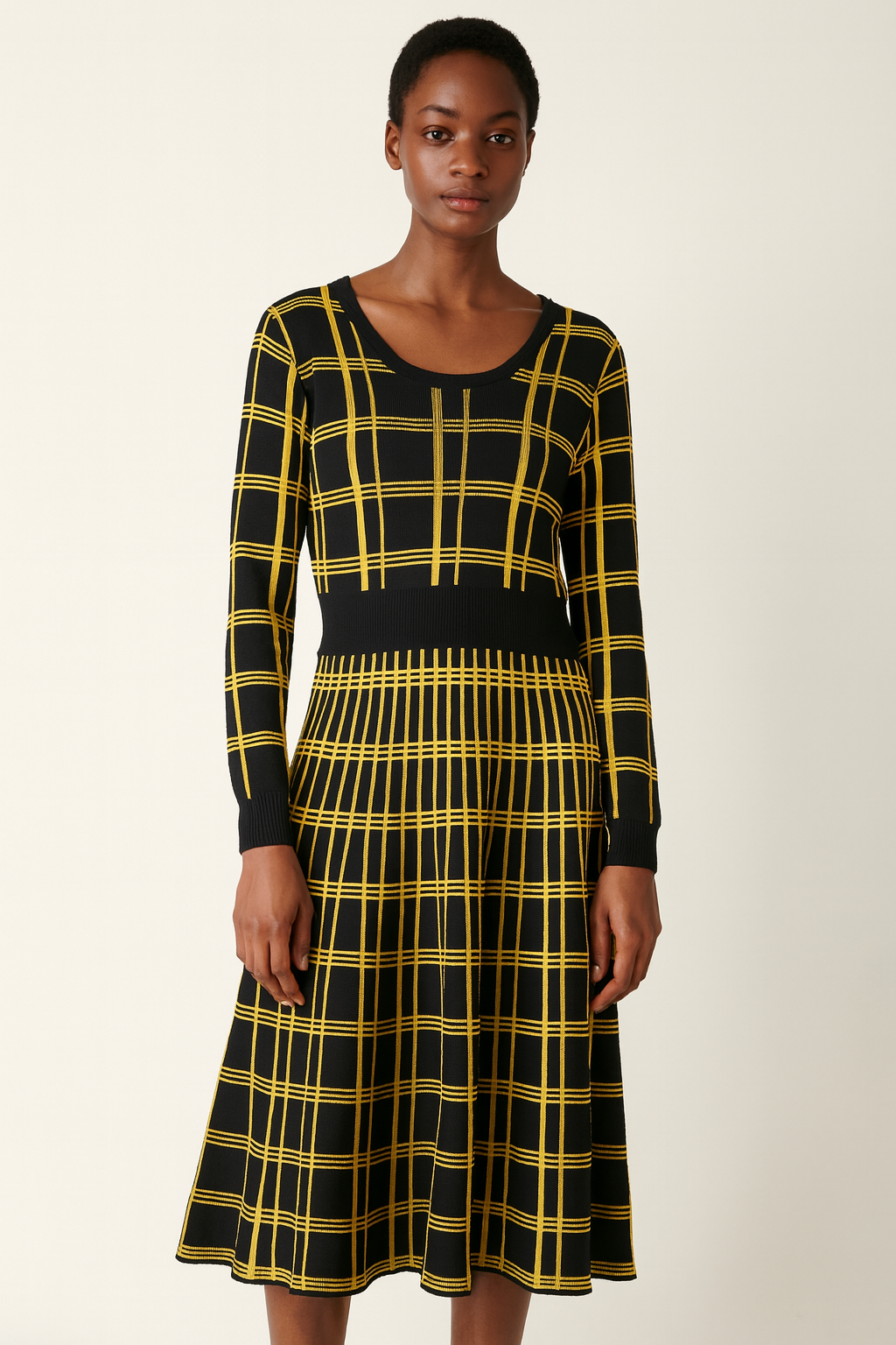 NINA LEONARD BLACK & YELLOW SWEATER DRESS New Size Large - Image 2