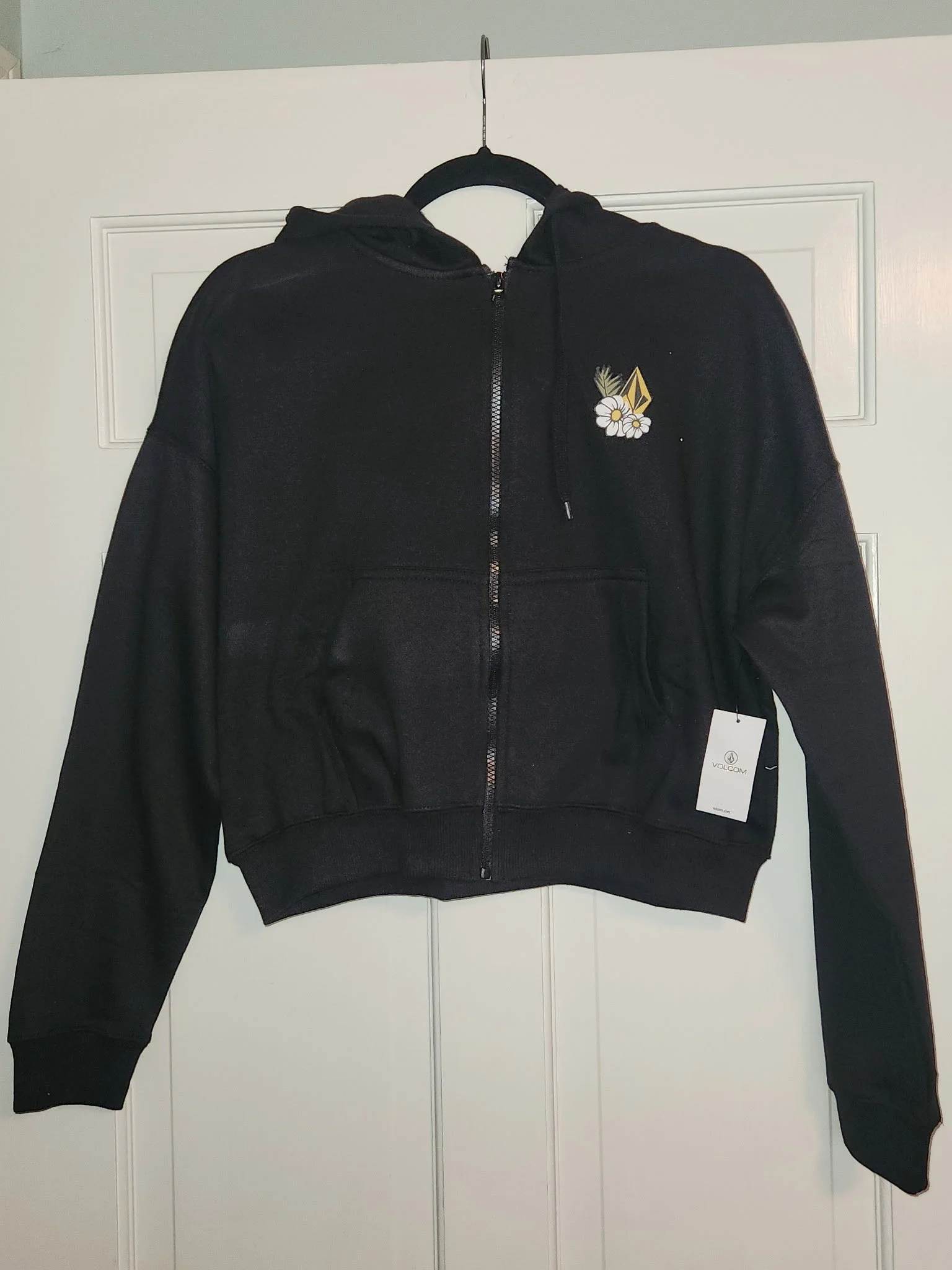 VOLCOM BLACK GRAPHIC LONG SLEEVE ZIPPER FRONT HOODIE New Size X-Small - Image 2