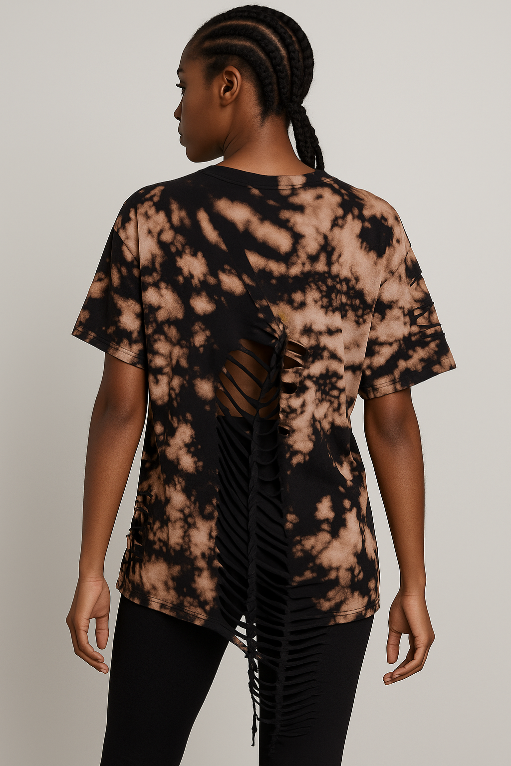 MAXINE'S FASHION CLOSET TIE-DYE LADDER CUTS WITH DENIM PATCH POCKET TEE SHIRT New Size Large - Image 2