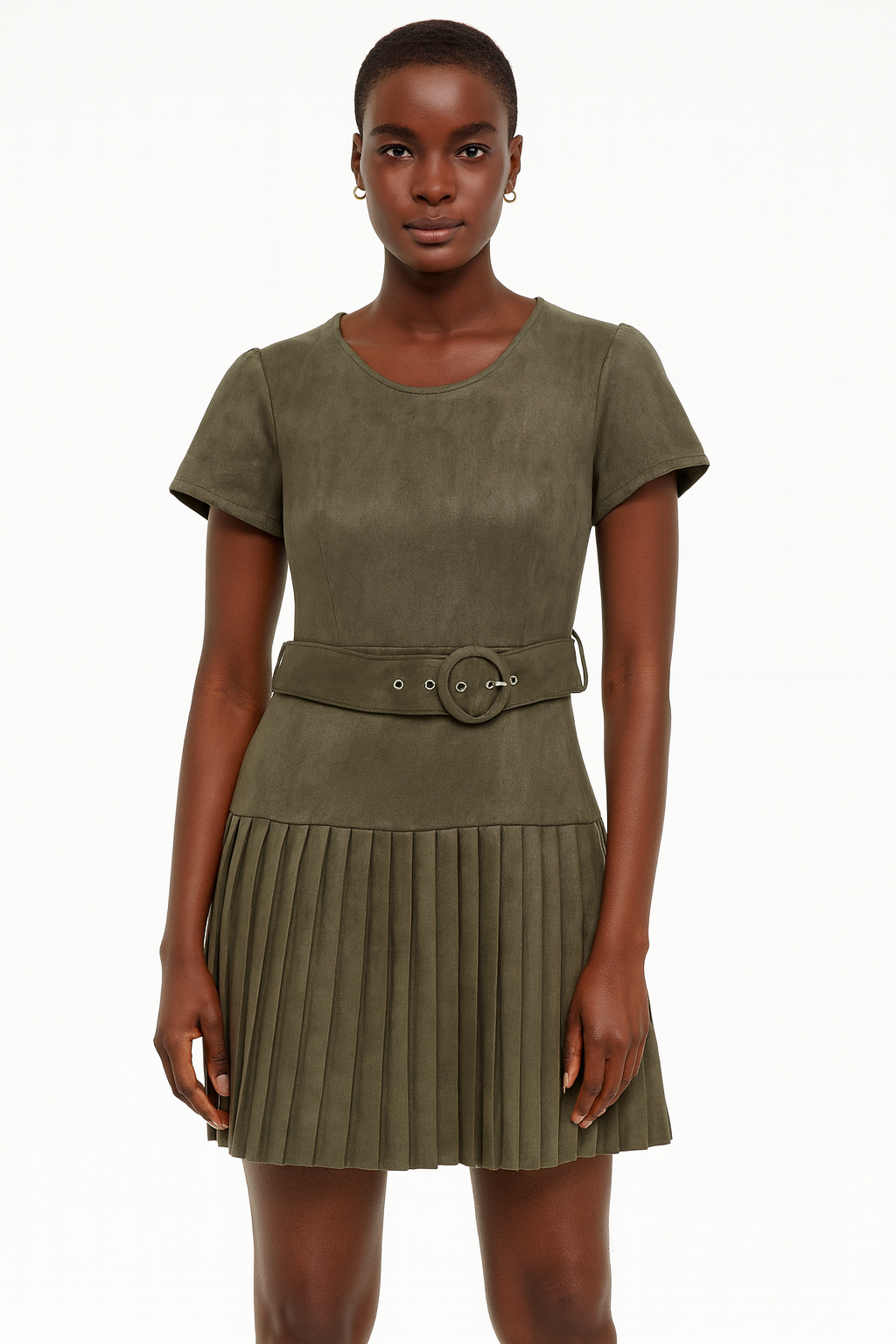 ELIZABETH & NICOLE OLIVE GREEN FAUX SUEDE MINI DRESS New Size Medium - Image 2