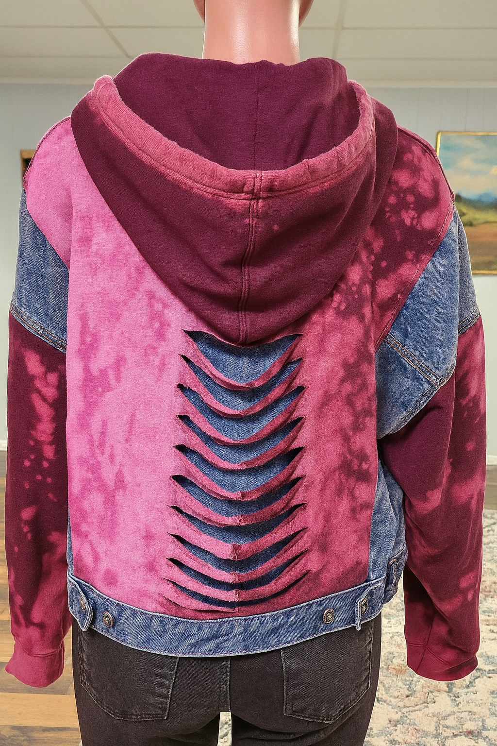 MAXINE'S FASHION CLOSET REMIX CUSTOM DENIM sweat hoodie jacket Size Small New - Image 3