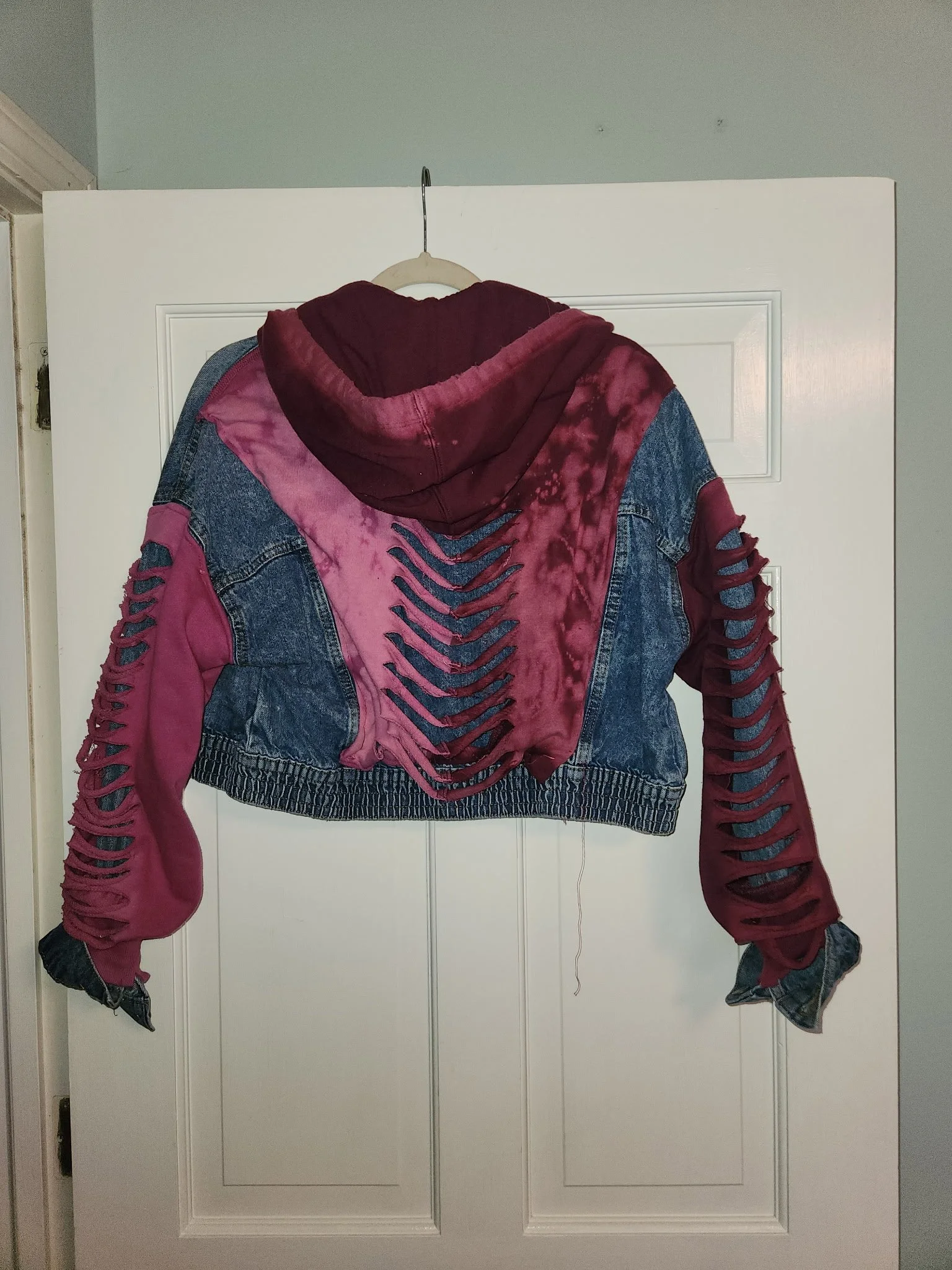 MAXINE'S FASHION CLOSET REMIX CUSTOM DENIM sweat hoodie jacket Size Small New - Image 2