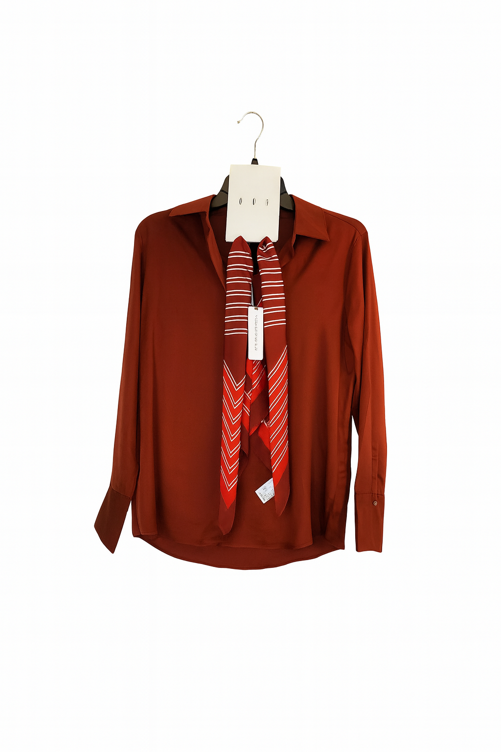 CUPCAKES AND CASHMERE BURGUNDY BUTTON DOWN BLOUSE WITH STRIPED SCARF New Size X-Large - Image 2
