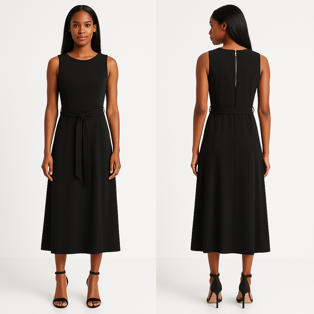 CALVIN KLEIN MIDI Sleeveless BLACK DRESS Size 8 New - Image 2
